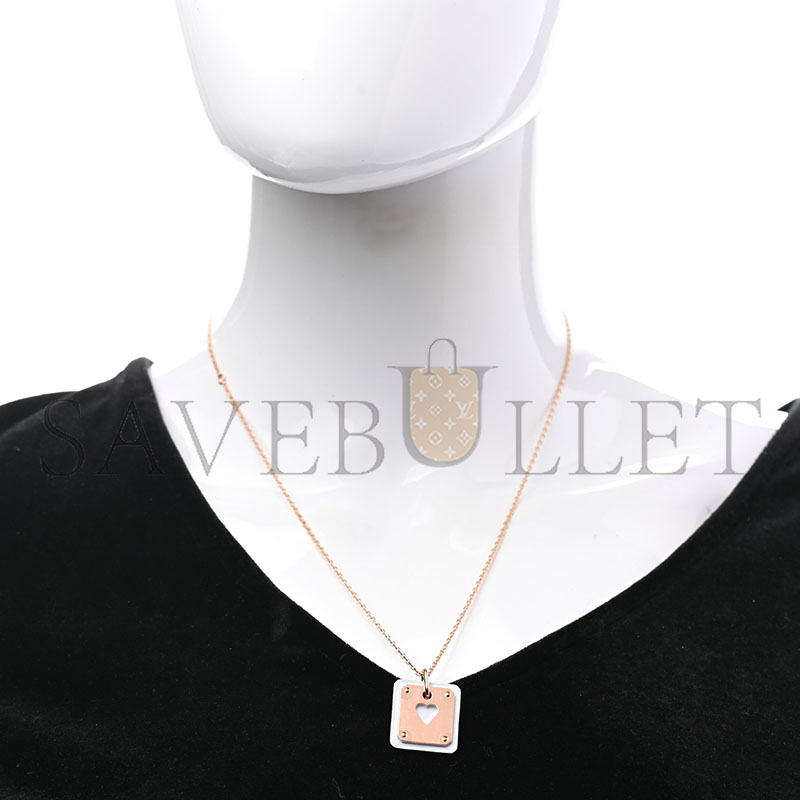HERMÈS ROSE GOLS PLATED SWIFT AS DE COEUR NECKLACE BLEU BRUME